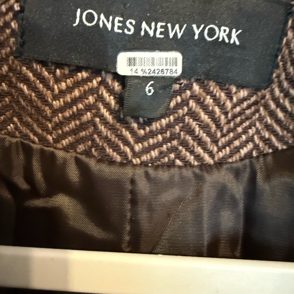 Jones New York Brown Herringbone Long Coat Jacket Womens Size 6 - Picture 2 of 7